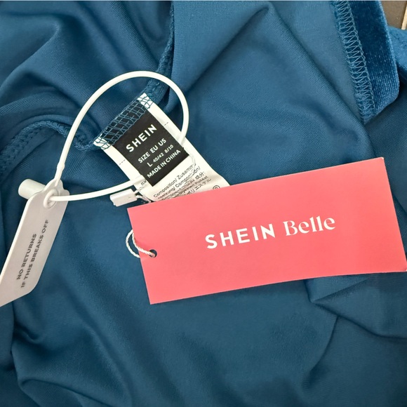 SHEIN Belle Teal Velvet Maxi Dress With Cowl Neck & Side Leg Slit - Picture 4 of 5